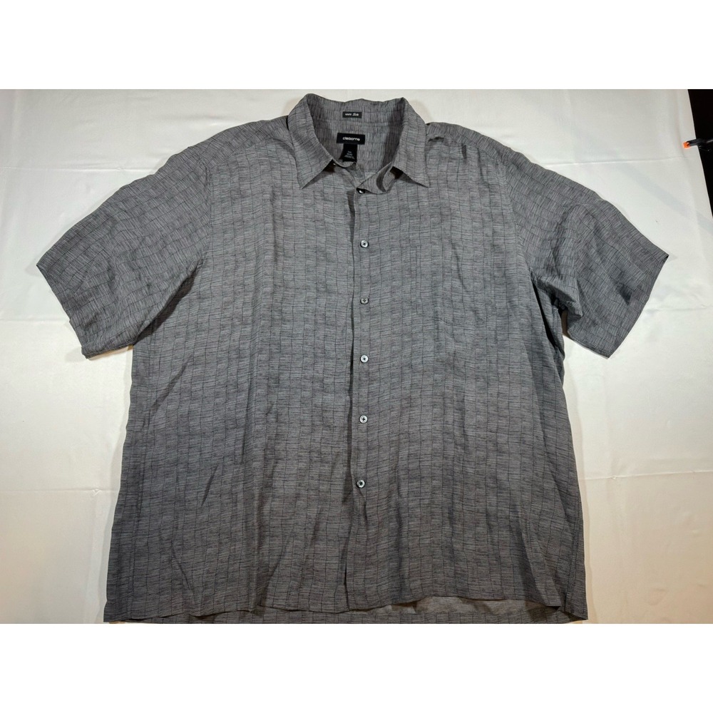 Claiborne Men XXL Shirt Silk Short Sleeve Button Up Gray Striped